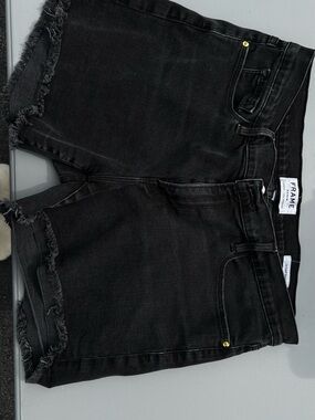 Frame Denim Charcoal Gray High-Rise Frayed Hem Denim Shorts